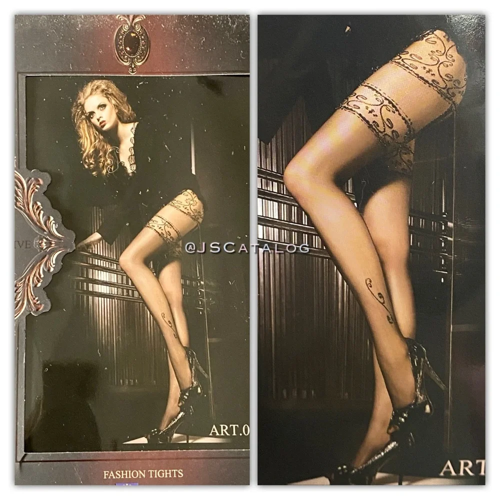 Beautiful Black Fashion Tights with Lace Design